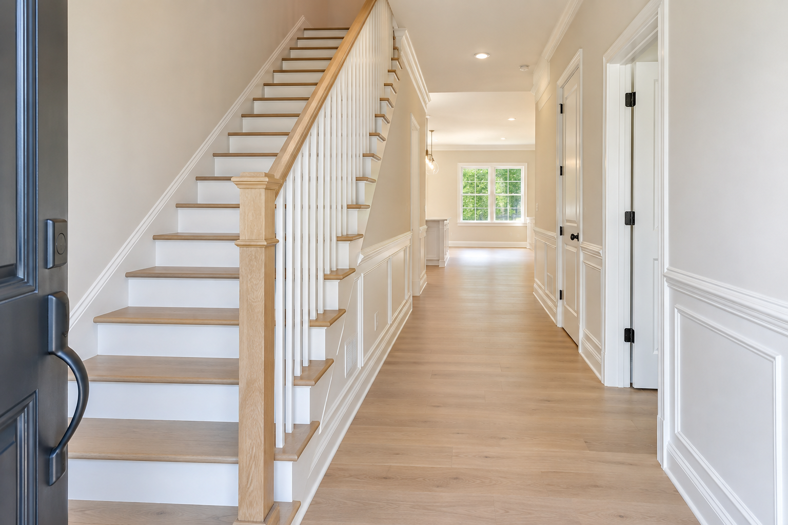 Spotless empty hallway and staircase after move cleaning